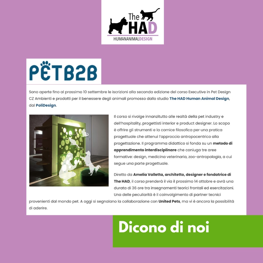 2024. Dicono di noi. Corso di Pet Design CZ a Milano, su PET B2B